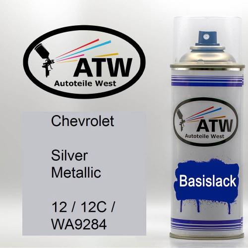 Chevrolet, Silver Metallic, 12 / 12C / WA9284: 400ml Sprühdose, von ATW Autoteile West.